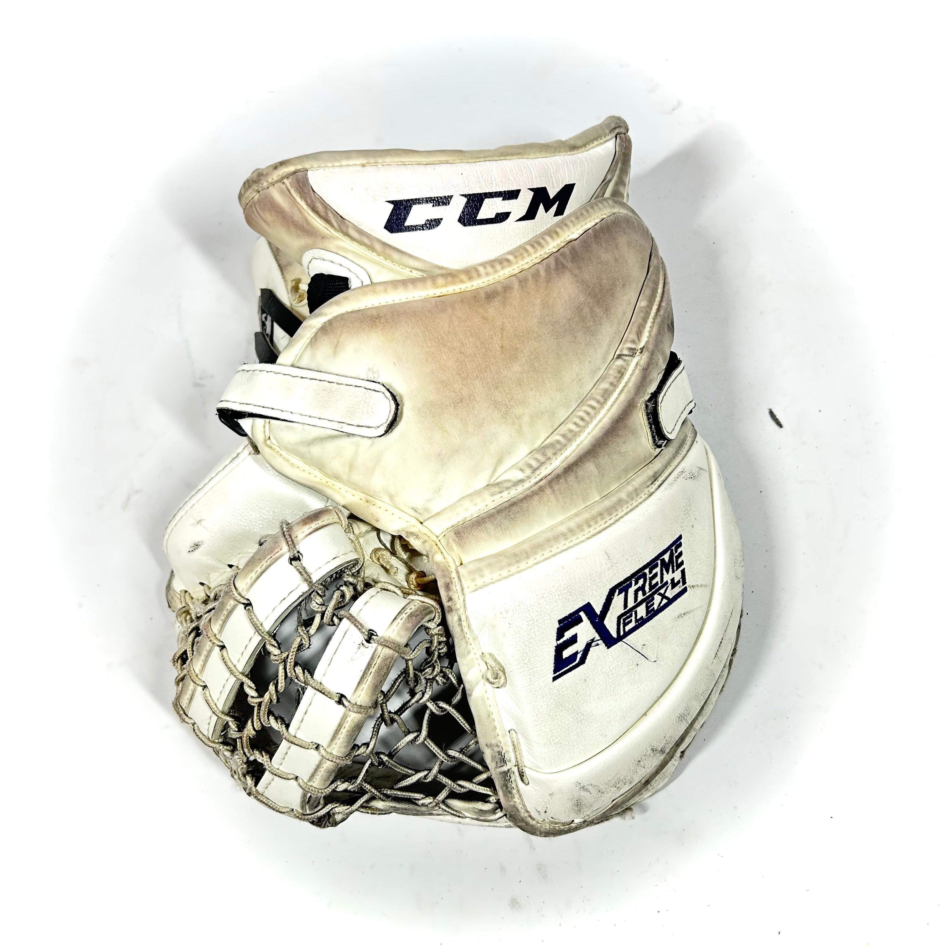 CCM Extreme Flex 4 - Gant de gardien de but Pro Stock d'occasion (blanc/bleu marine/rouge)